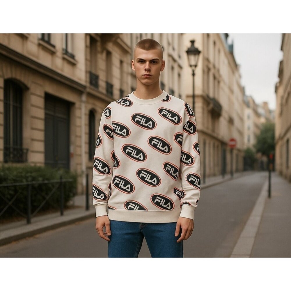 Fila Sweatshirt Vintage Mens Sz L Y2K 90s Hip Hop Streetwear All Over Logo